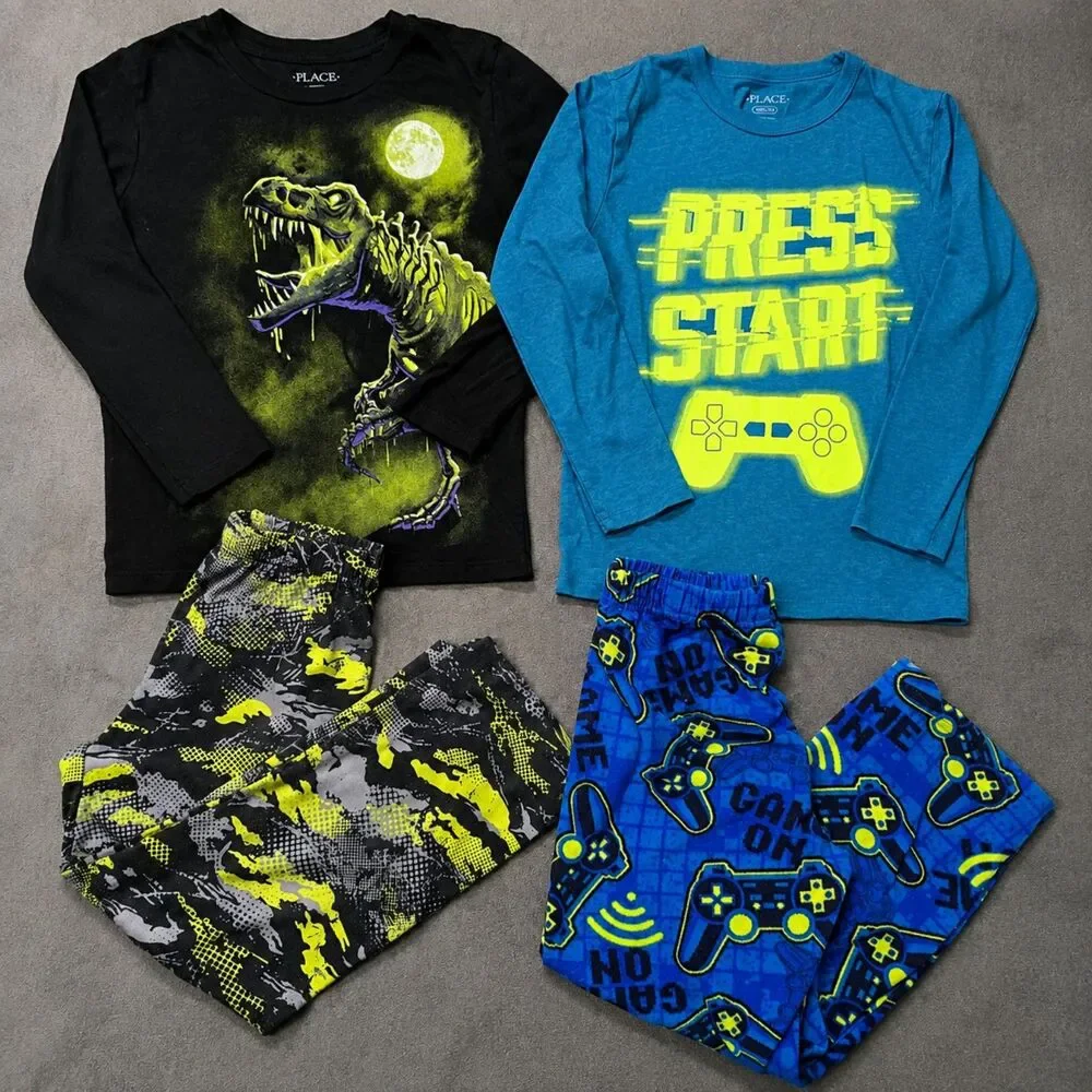 The Children's Place Boys Pajama Bundle Size M 7/8 Dinosaur Gamer 2 Sets